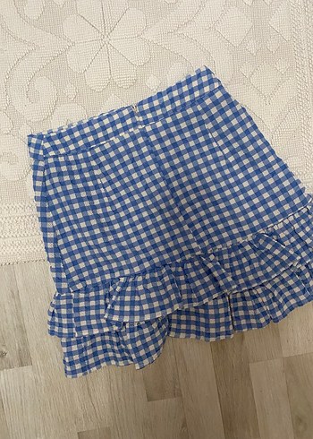 Mavi Kareli Fırfırlı Midi Kadın Etek - Görsel 2