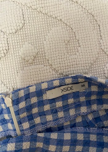 Mavi Kareli Fırfırlı Midi Kadın Etek - Görsel 3