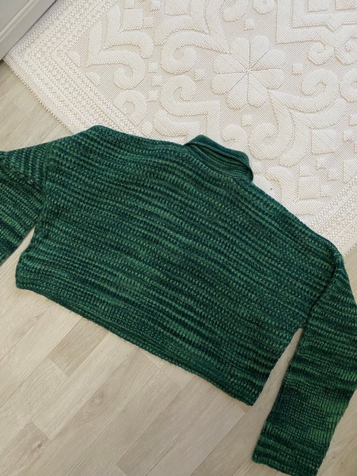 Kadın Yeşil Örgü Bohem Kazak - Görsel 3