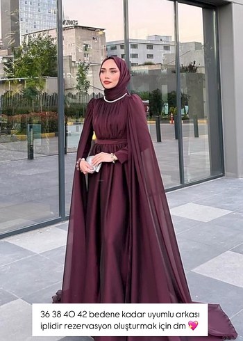 Bordo Uzun Kollu Yüksek Yakalı Abiye Elbise