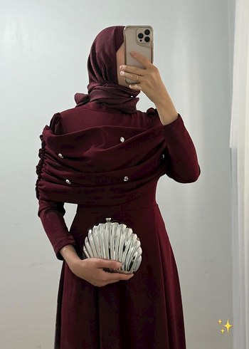 Abiye Bordo Uzun Drapeli Abiye Elbise