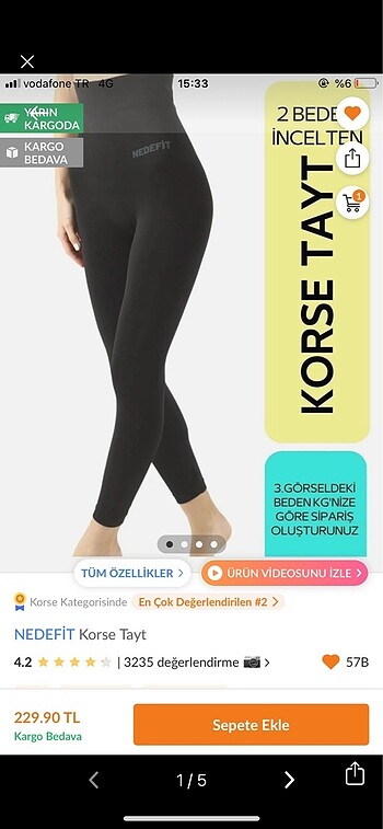 m Beden siyah Renk Nedefit korse tayt m beden