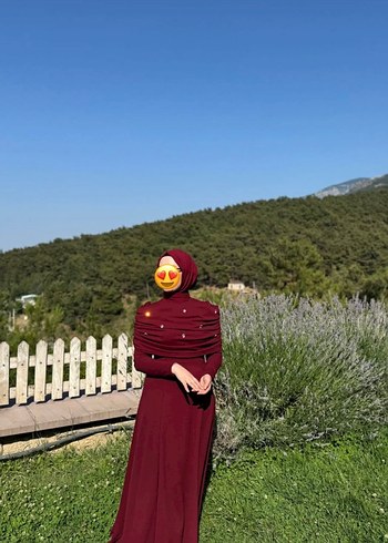 38 Beden Bordo Uzun Kollu Drapeli Abiye Elbise