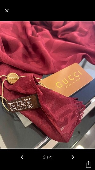 Gucci pamuk ipek bordo şal