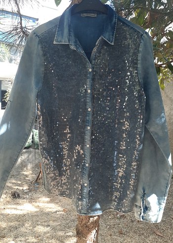 Diğer Payetli Mavi Denim Kadın Ceket