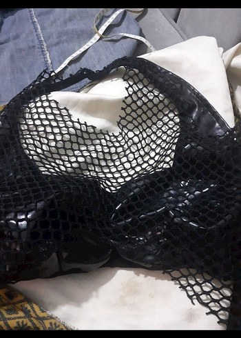 Dantel Detaylı Siyah Mini Deri Şort ikili takım - Görsel 5