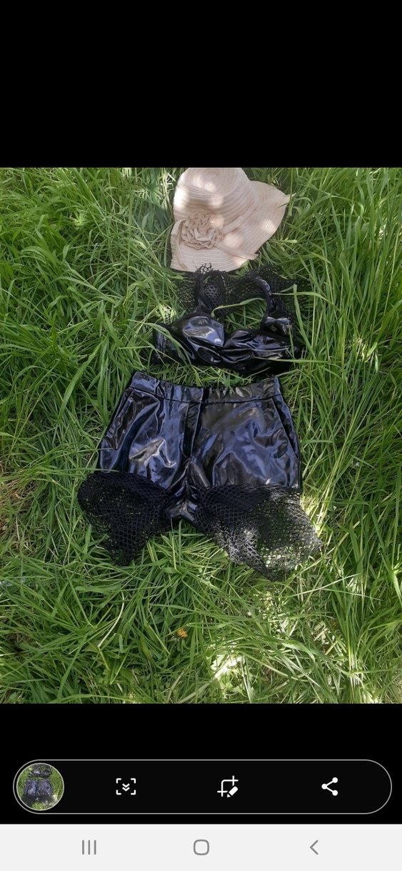 Dantel Detaylı Siyah Mini Deri Şort ikili takım - Görsel 2