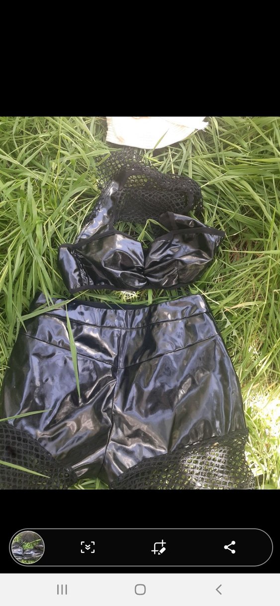 Dantel Detaylı Siyah Mini Deri Şort ikili takım - Görsel 4