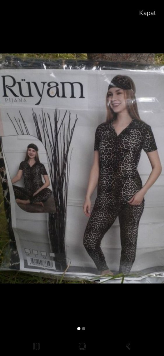 Leopar Desenli V Yakapijama takım - Görsel 2