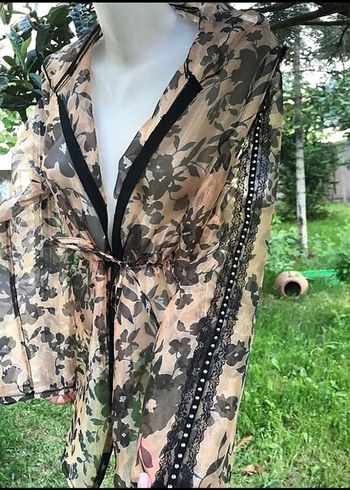 Kadın Bej Kamuflaj Desenli Uzun Yağmurluk Transparan ceket - Görsel 3