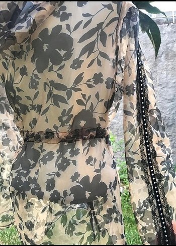 Kadın Bej Kamuflaj Desenli Uzun Yağmurluk Transparan ceket - Görsel 5