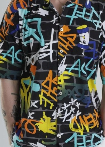 Çok Renkli Baskılı Erkek Kısa Kollu Gömlek - Görsel 6