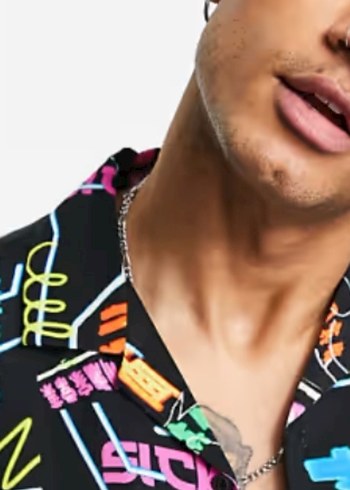 Çok Renkli Baskılı Erkek Kısa Kollu Gömlek - Görsel 2