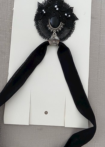 Uzun Siyah Dantel Nakışlı Gotik Kolye - Görsel 5