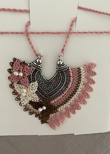 Dantel İşlemeli Uzun Pembe Bohem Kolye - Görsel 2