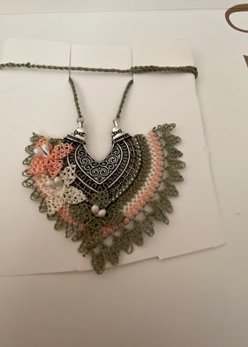 Dantel İşlemeli Uzun Pembe Bohem Kolye - Görsel 8