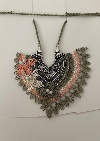 Dantel İşlemeli Uzun Pembe Bohem Kolye - Görsel 10