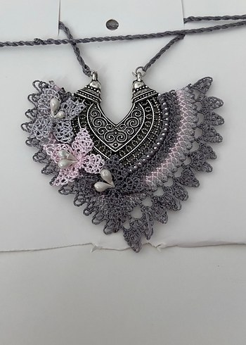 Dantel İşlemeli Uzun Pembe Bohem Kolye - Görsel 7