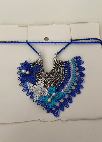 Dantel İşlemeli Uzun Pembe Bohem Kolye - Görsel 5