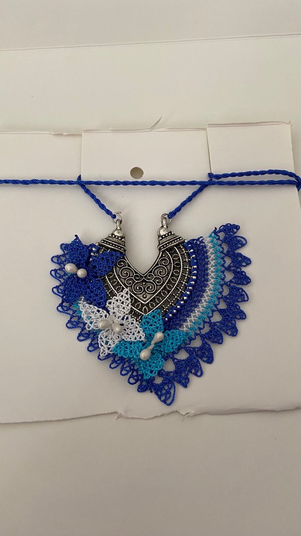 Dantel İşlemeli Uzun Pembe Bohem Kolye - Görsel 5