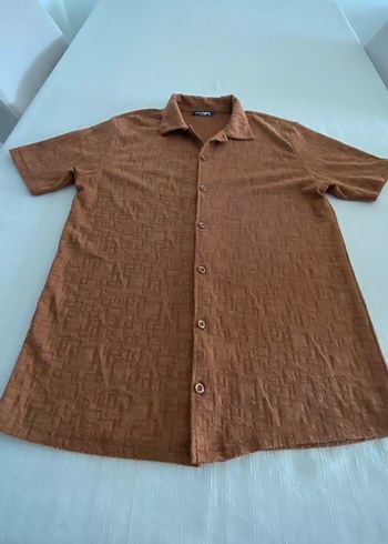 Taba rengi kısa kollu Slim fit erkek gömleği - Görsel 5