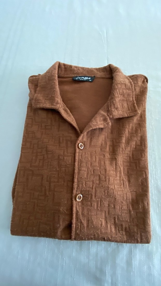 Taba rengi kısa kollu Slim fit erkek gömleği - Görsel 2