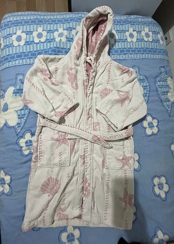 Kız Çocuk Kapüşonlu Bornoz Pembe Desenli