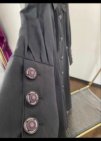 Düğmeli Siyah Uzun deri  Kadın Kaban - Görsel 7