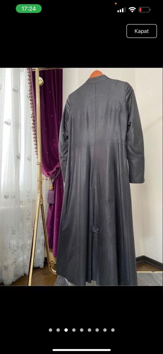 Düğmeli Siyah Uzun deri  Kadın Kaban - Görsel 5