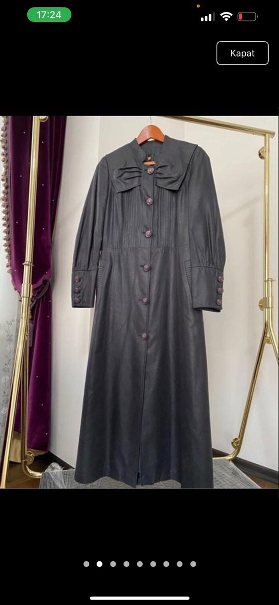 Düğmeli Siyah Uzun deri  Kadın Kaban - Görsel 2