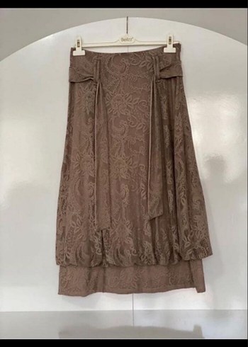 Bej Vintage Bohem Uzun Etek - Görsel 3