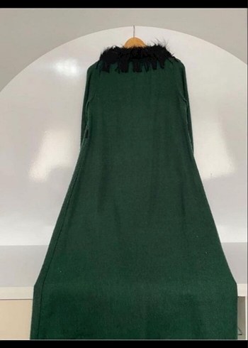 Kürk Detaylı Yeşil Kadın Uzun Kaban - Görsel 4