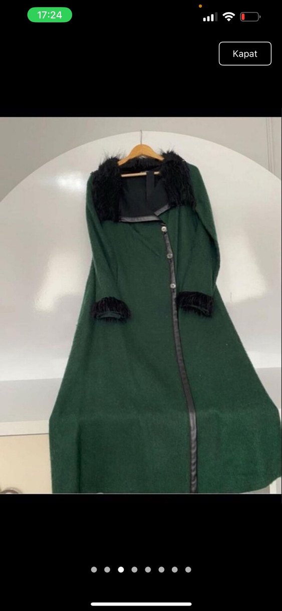 Kürk Detaylı Yeşil Kadın Uzun Kaban - Görsel 3