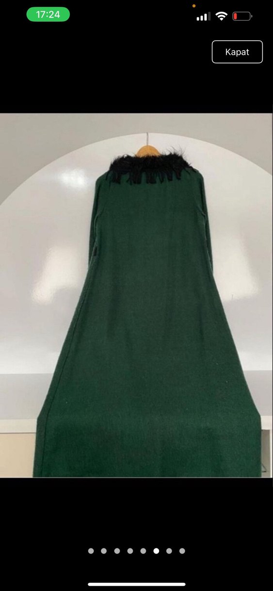 Kürk Detaylı Yeşil Kadın Uzun Kaban - Görsel 4