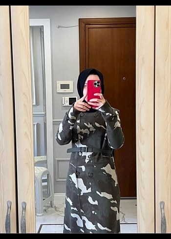 Kadın Kamuflaj Desenli Uzun Kaban - Görsel 6