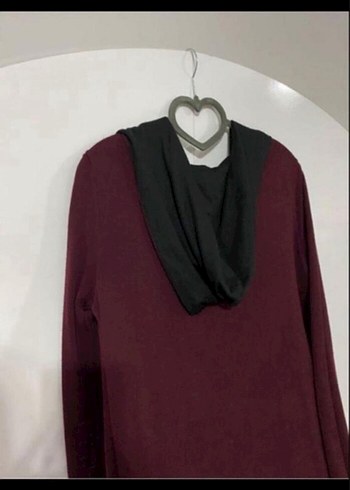 Bordo Uzun Kadın Kaban Siyah Yaka Detaylı - Görsel 5