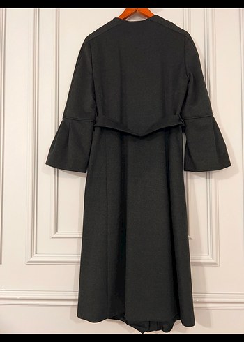 Kemerli gri kaşe Kaban, İspanyol Kol Detaylı - Görsel 3