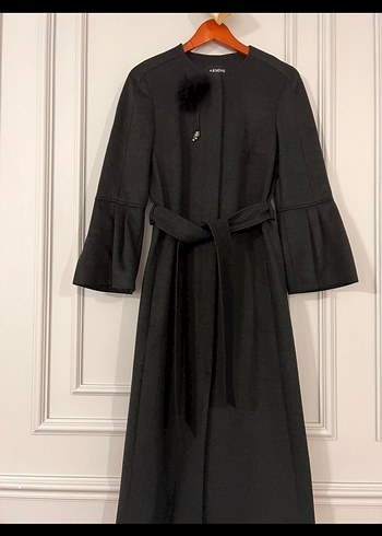 Kemerli gri kaşe Kaban, İspanyol Kol Detaylı - Görsel 2