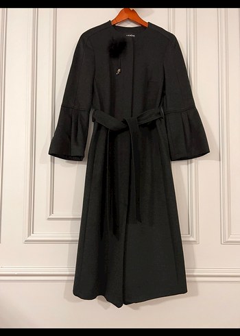 Kemerli gri kaşe Kaban, İspanyol Kol Detaylı - Görsel 5