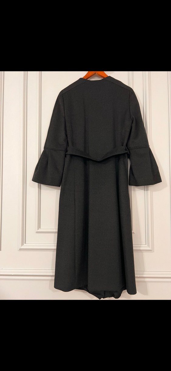 Kemerli gri kaşe Kaban, İspanyol Kol Detaylı - Görsel 3