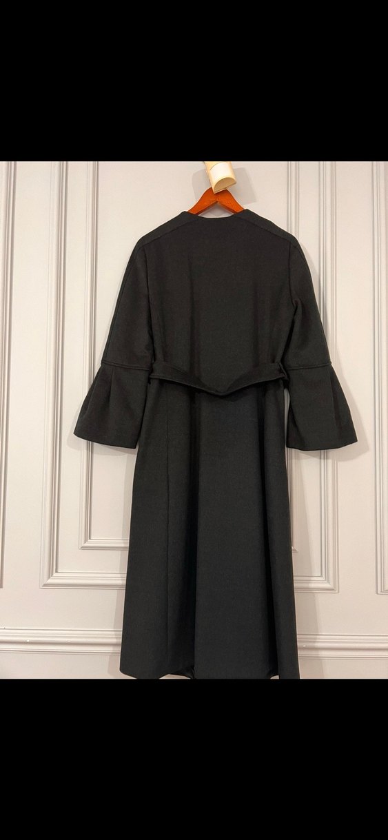 Kemerli gri kaşe Kaban, İspanyol Kol Detaylı - Görsel 4