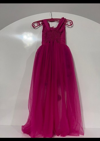 Karanlık Pembe Straplez Kız Elbisesi - Görsel 2