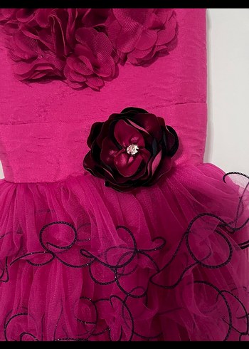 Karanlık Pembe Straplez Kız Elbisesi - Görsel 3