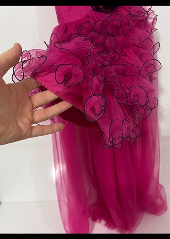 Karanlık Pembe Straplez Kız Elbisesi - Görsel 5