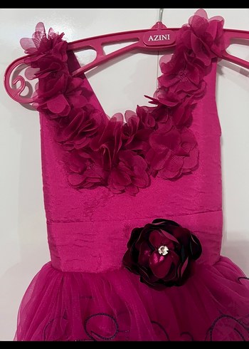 Karanlık Pembe Straplez Kız Elbisesi - Görsel 4