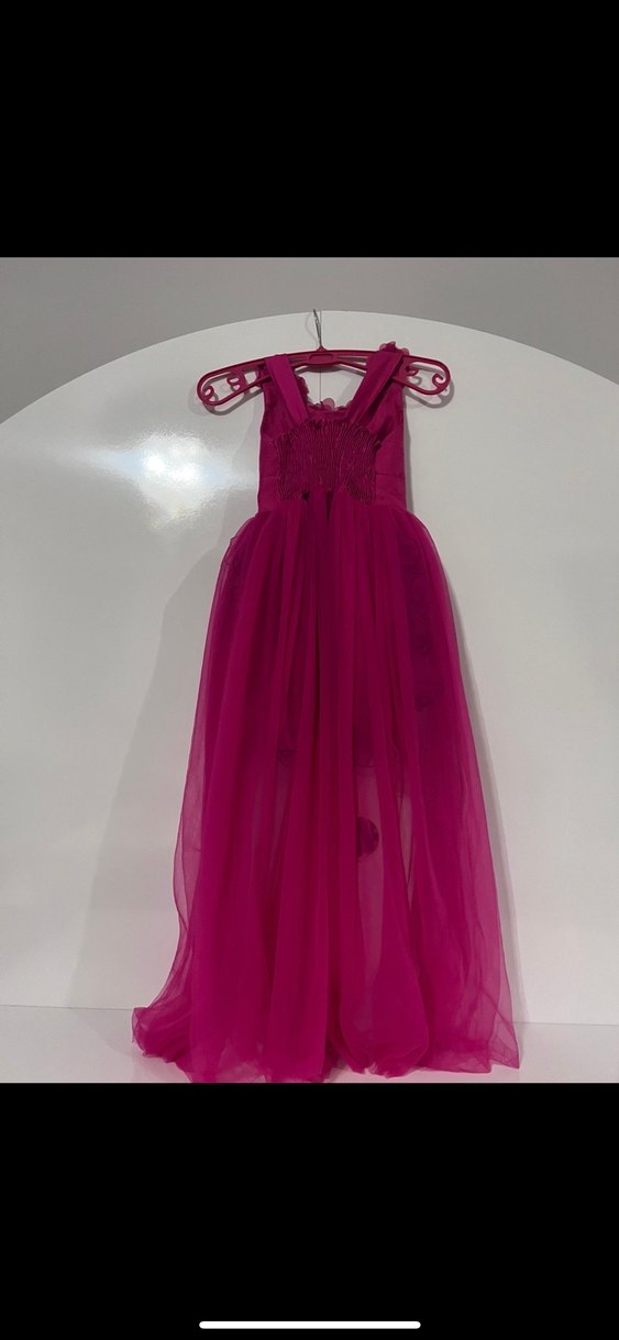 Karanlık Pembe Straplez Kız Elbisesi - Görsel 2