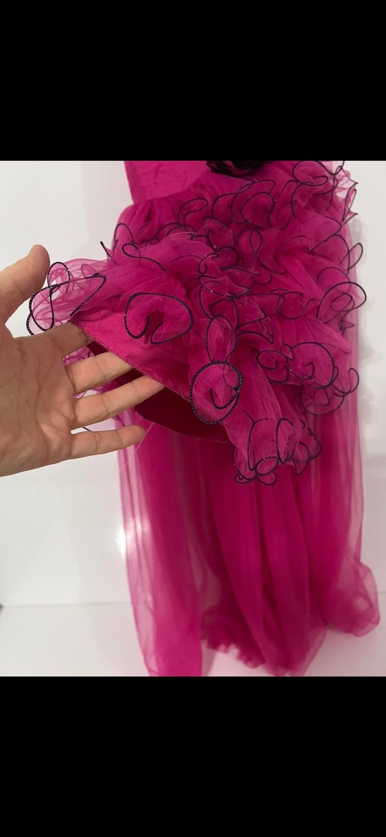 Karanlık Pembe Straplez Kız Elbisesi - Görsel 5