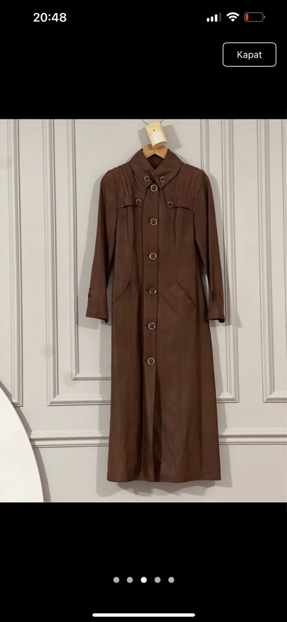 Düğmeli Kahverengi Süet Kadın Uzun Kaban - Görsel 3