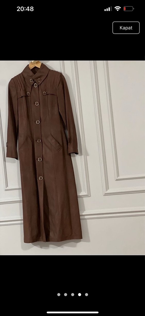 Düğmeli Kahverengi Süet Kadın Uzun Kaban - Görsel 4