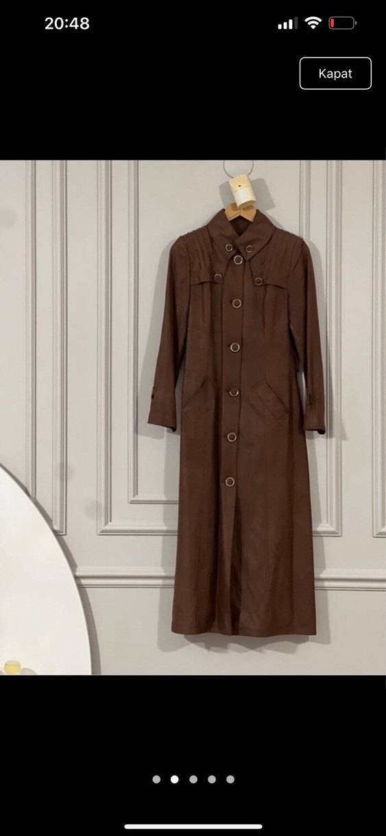 Düğmeli Kahverengi Süet Kadın Uzun Kaban - Görsel 2